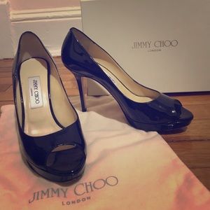 Jimmy Choo peep toe size 38.5 / 8.5 - black patent